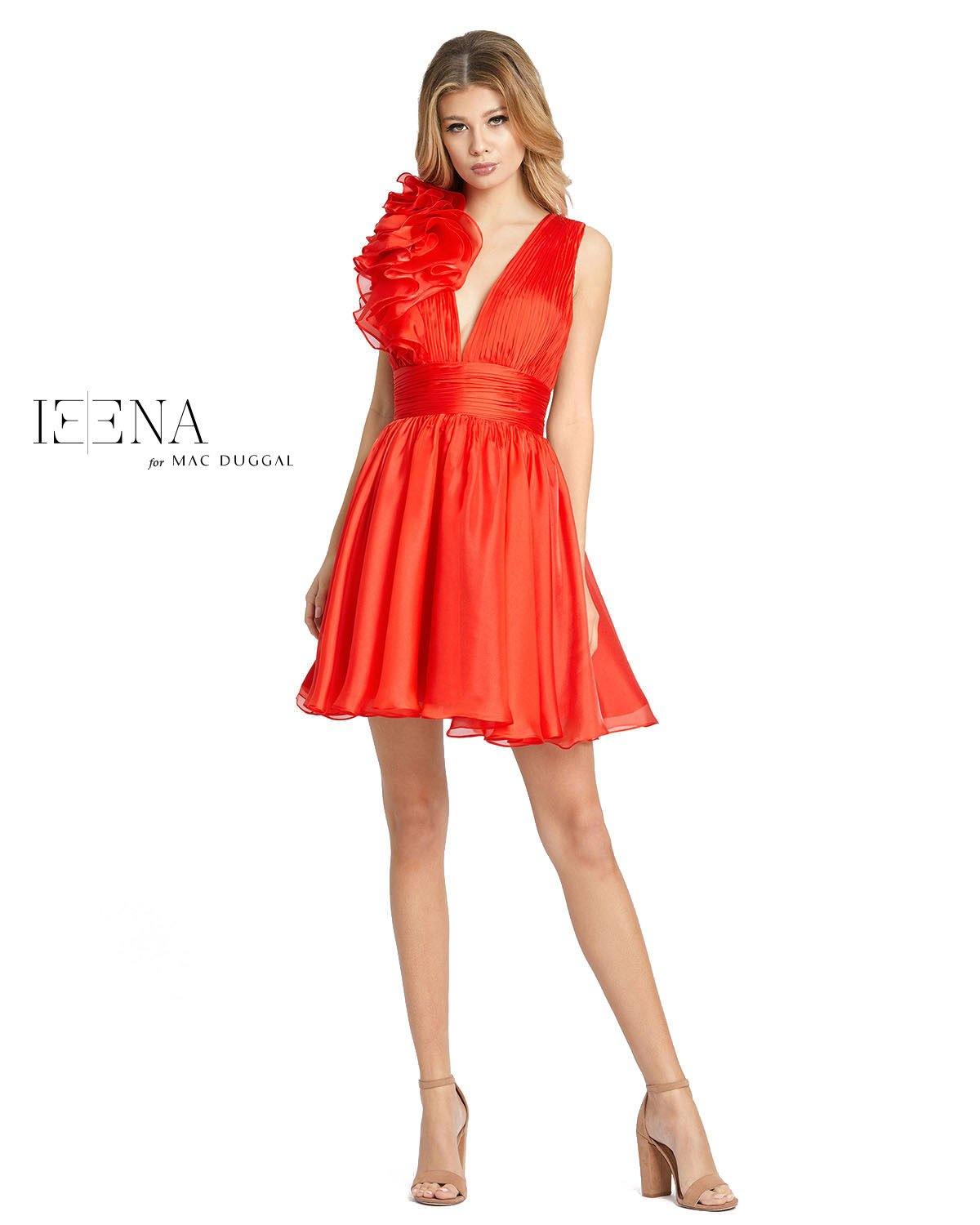 Short Ruffle V Neck A Line Cocktail Dress Ruffle Detail Mac Duggal - Image 4
