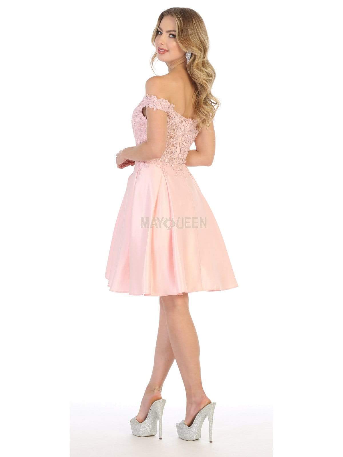Off-Shoulder Short Satin Cocktail Dress Lace May Queen MQ1766 - Image 3