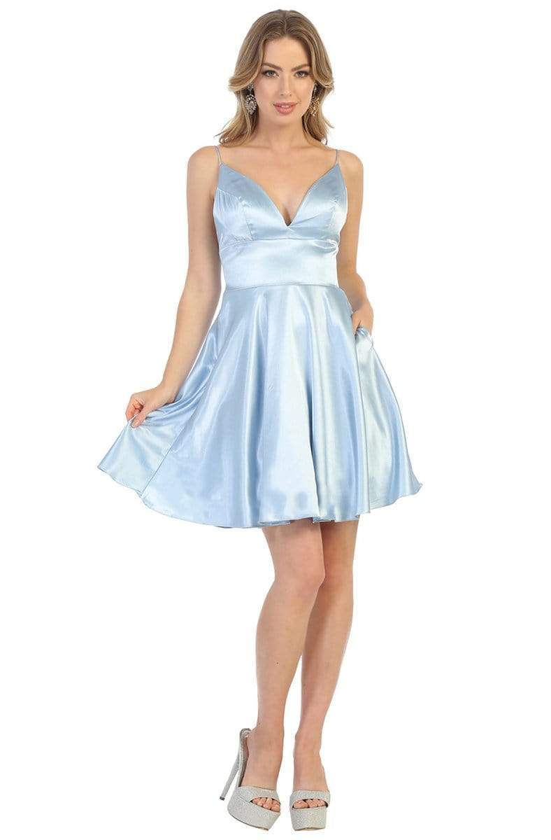 V-Neck Short Satin Homecoming Dress Open Back May Queen MQ1770 - Image 5