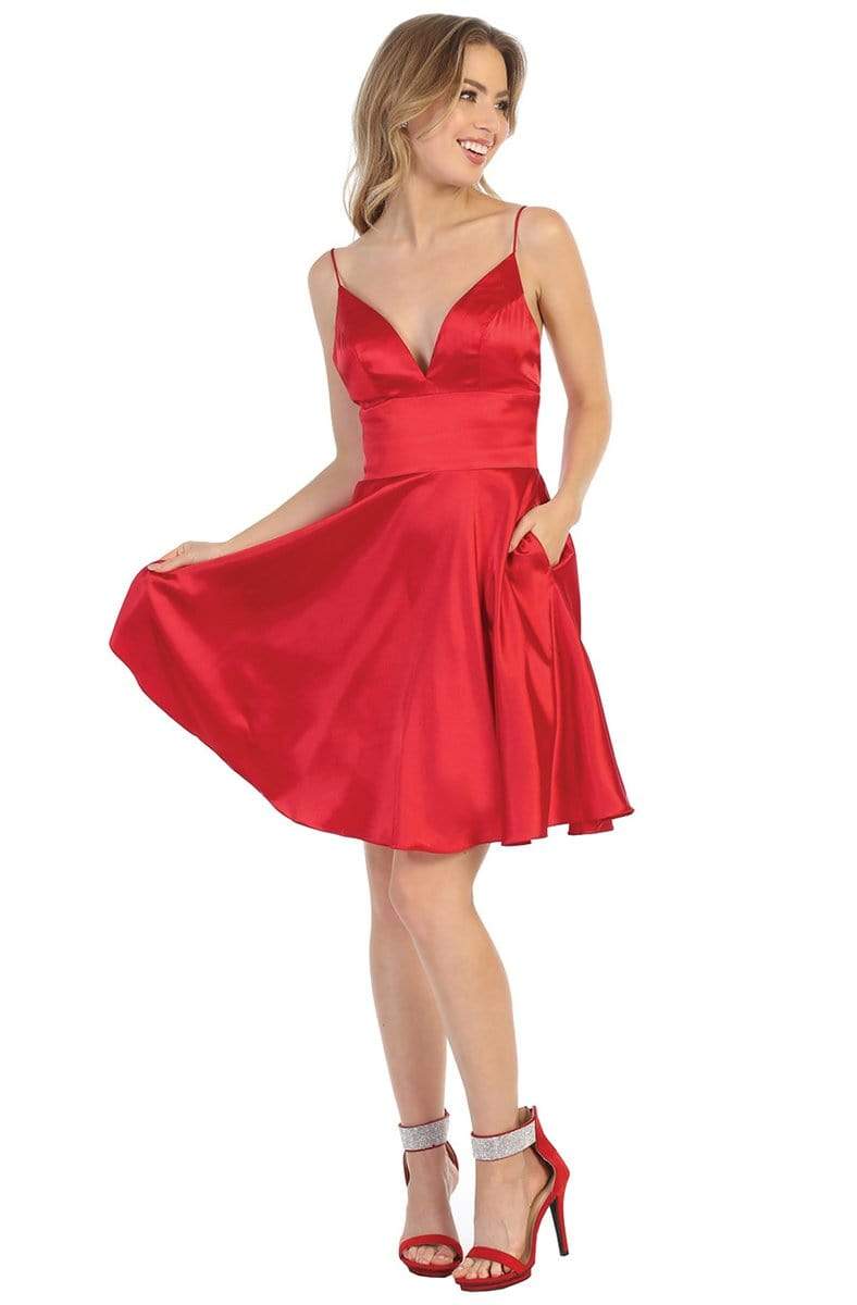 V-Neck Short Satin Homecoming Dress Open Back May Queen MQ1770 - Image 8