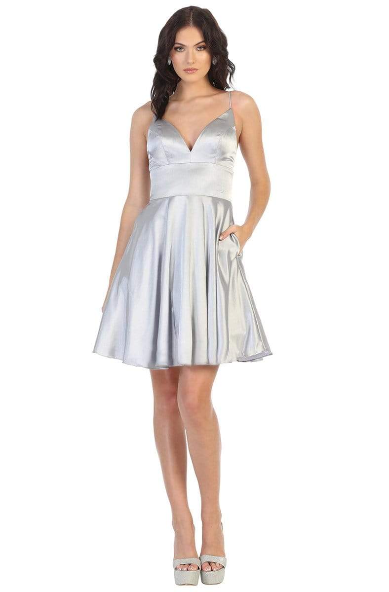 V-Neck Short Satin Homecoming Dress Open Back May Queen MQ1770 - Image 10