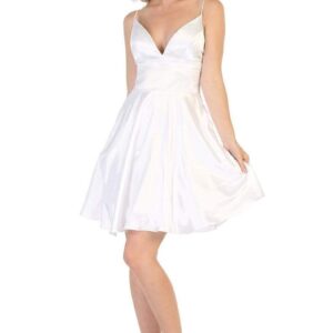 V-Neck Short Satin Open Back Wedding Dress May Queen MQ1770