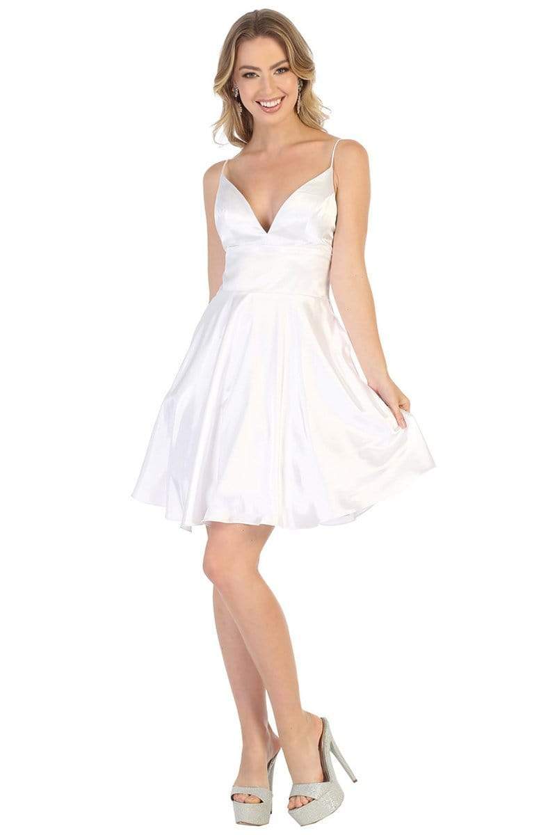V-Neck Short Satin Open Back Wedding Dress May Queen MQ1770