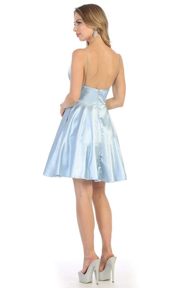 V-Neck Short Satin Homecoming Dress Open Back May Queen MQ1770 - Image 6