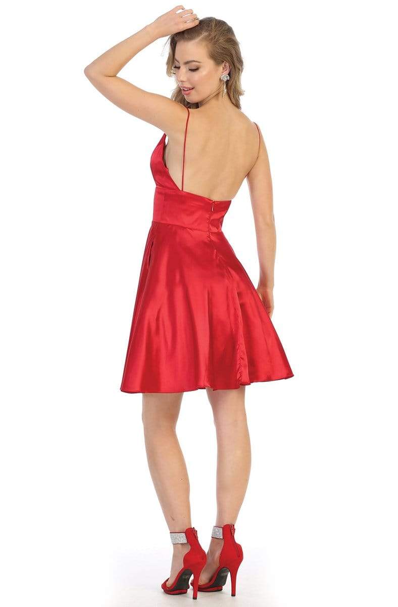 V-Neck Short Satin Homecoming Dress Open Back May Queen MQ1770 - Image 9