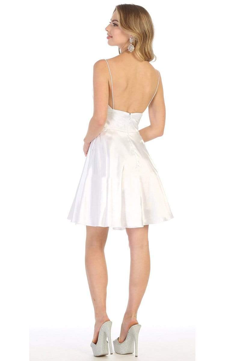 V-Neck Short Satin Open Back Wedding Dress May Queen MQ1770 - Image 2