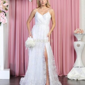 V-Neck Floor-Length Sequin Wedding Lace-Up Gown May Queen MQ1787