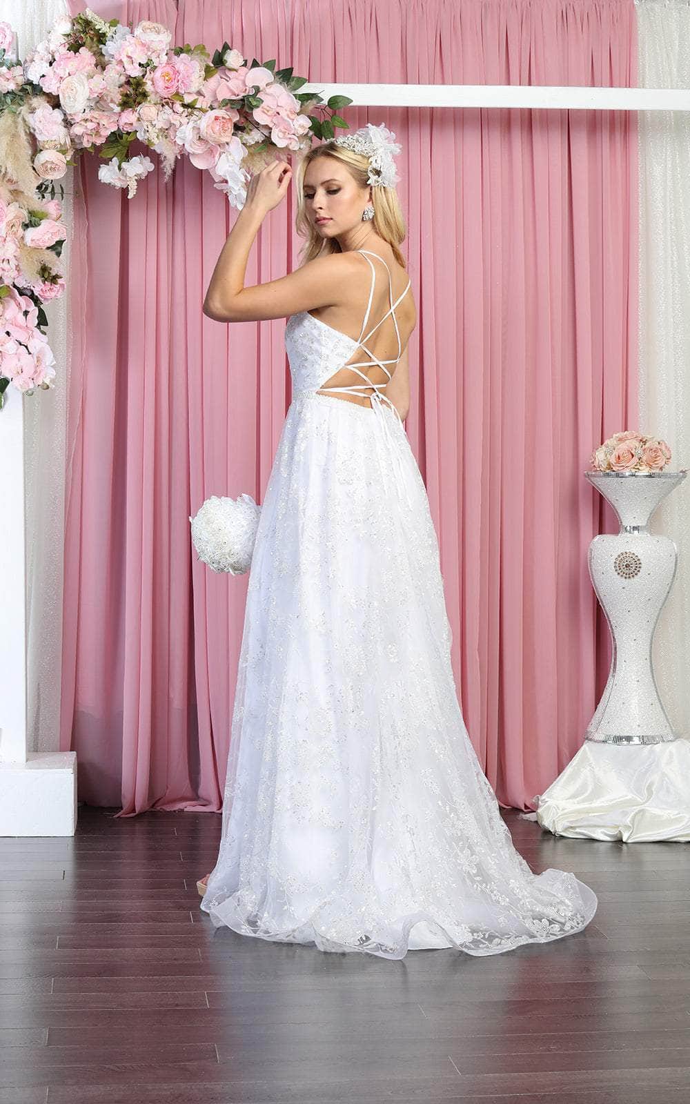 V-Neck Floor-Length Sequin Wedding Lace-Up Gown May Queen MQ1787 - Image 2