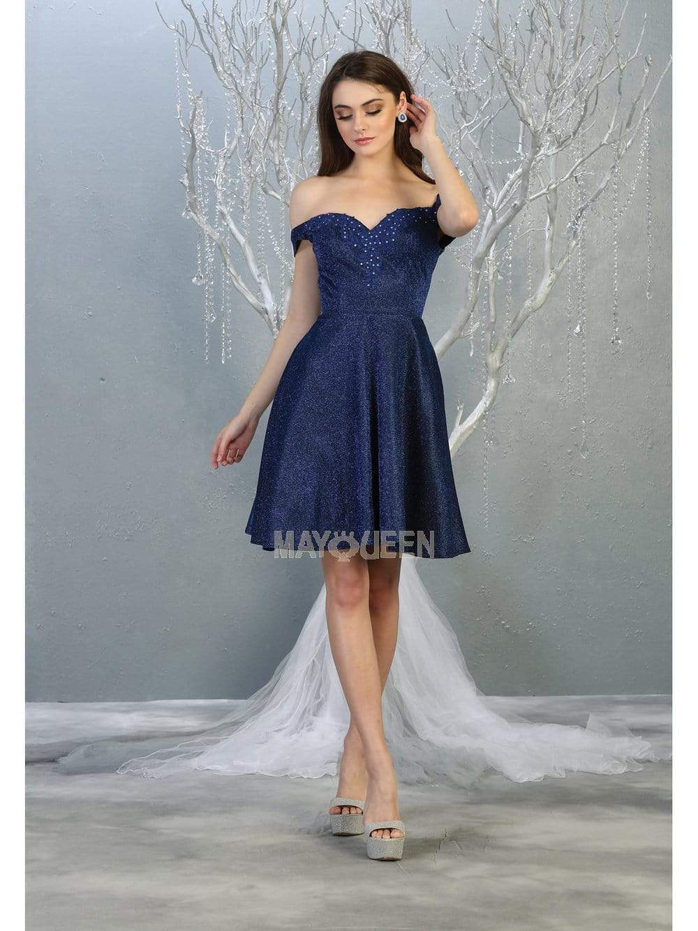 Off-Shoulder Short Glitter Cocktail Dress A-Line May Queen MQ1788 - Image 8
