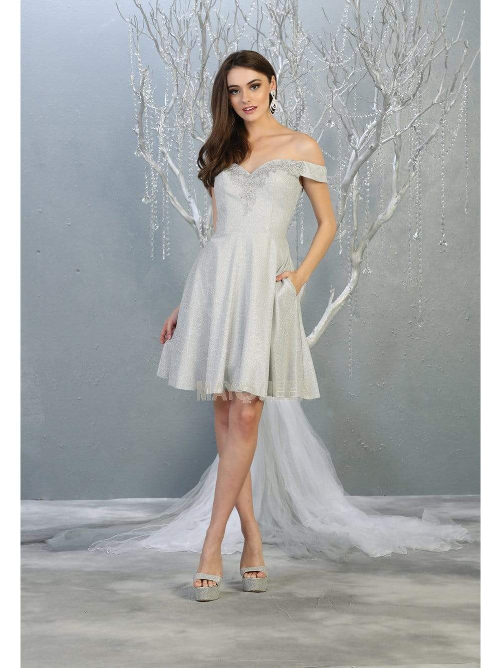 Off-Shoulder Short Glitter Cocktail Dress A-Line May Queen MQ1788 - Image 10