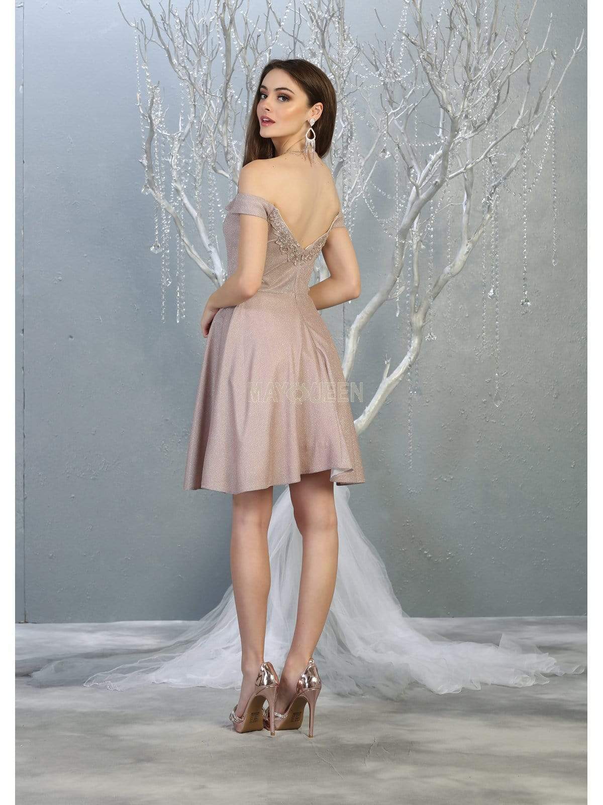 Off-Shoulder Short Glitter Cocktail Dress A-Line May Queen MQ1788 - Image 7