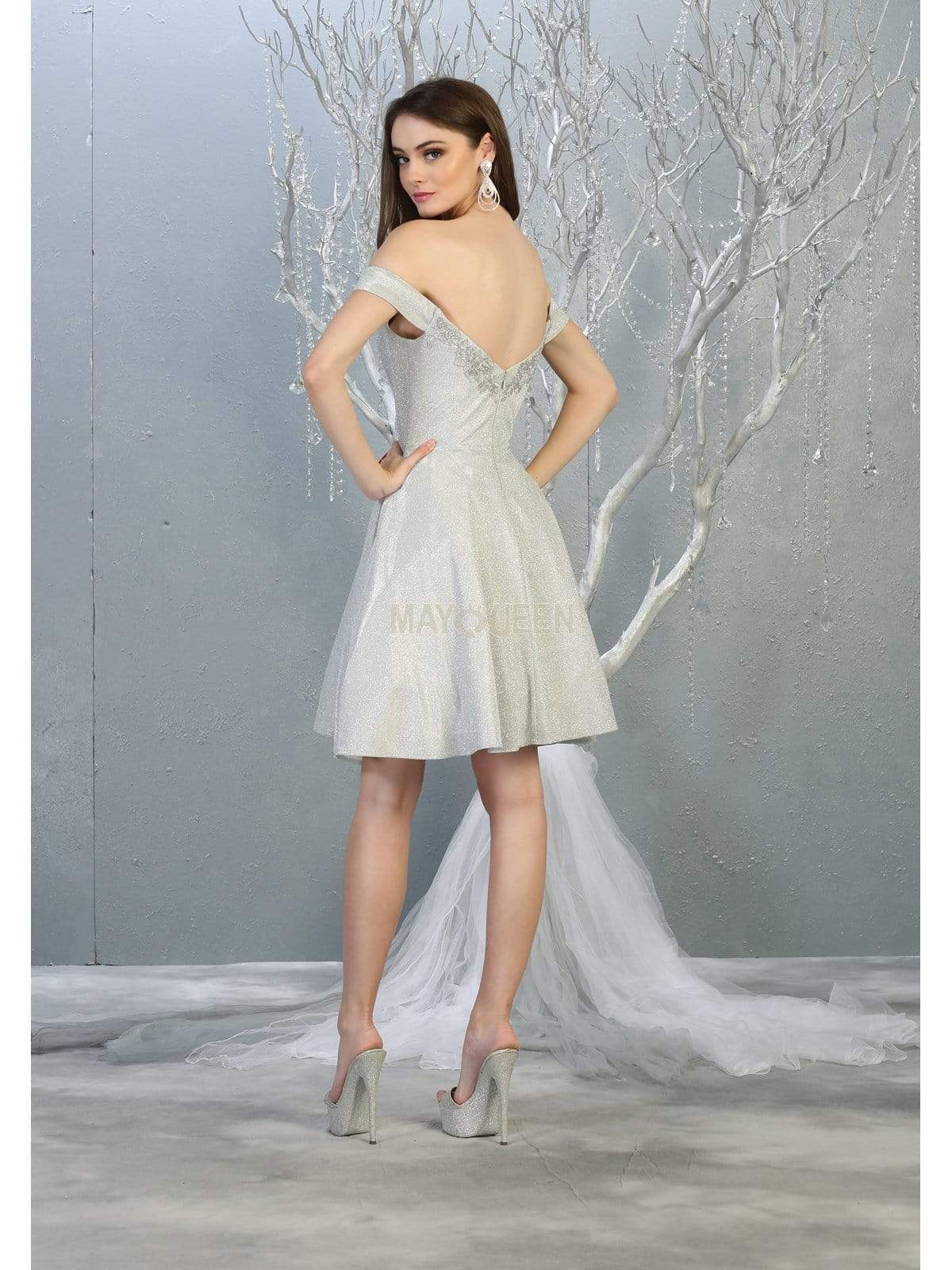 Off-Shoulder Short Glitter Cocktail Dress A-Line May Queen MQ1788 - Image 11