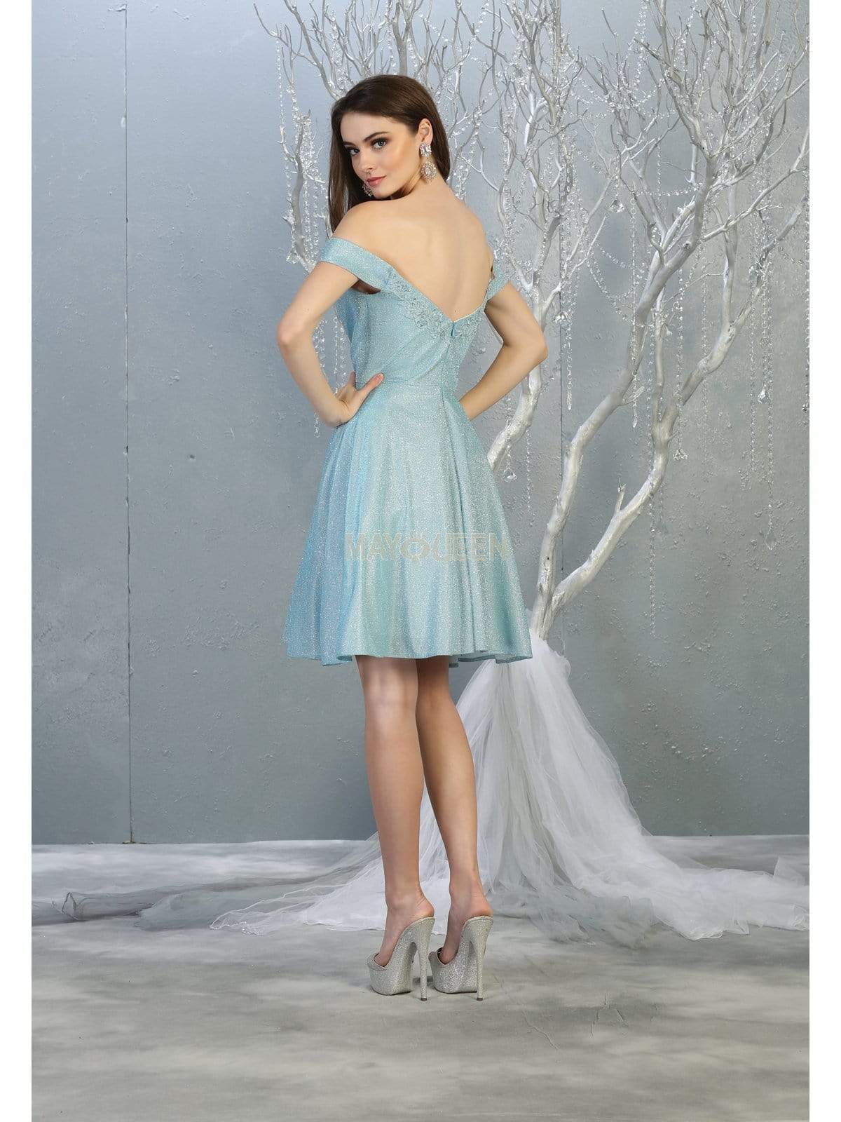 Off-Shoulder Short Glitter Cocktail Dress A-Line May Queen MQ1788 - Image 2