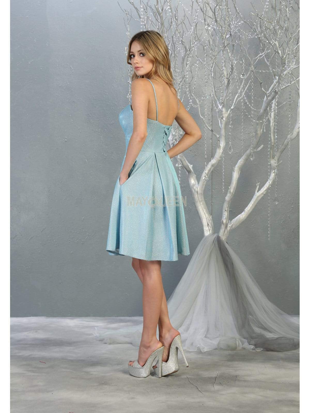 Sweetheart Short Metallic Homecoming Dress Corset May Queen MQ1791 - Image 2
