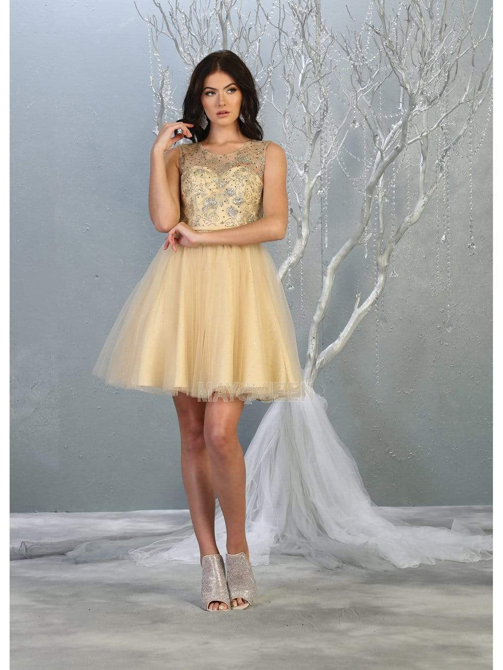 Jewel Short Tulle Homecoming Cocktail Dress Embroidery May Queen MQ1803 - Image 2