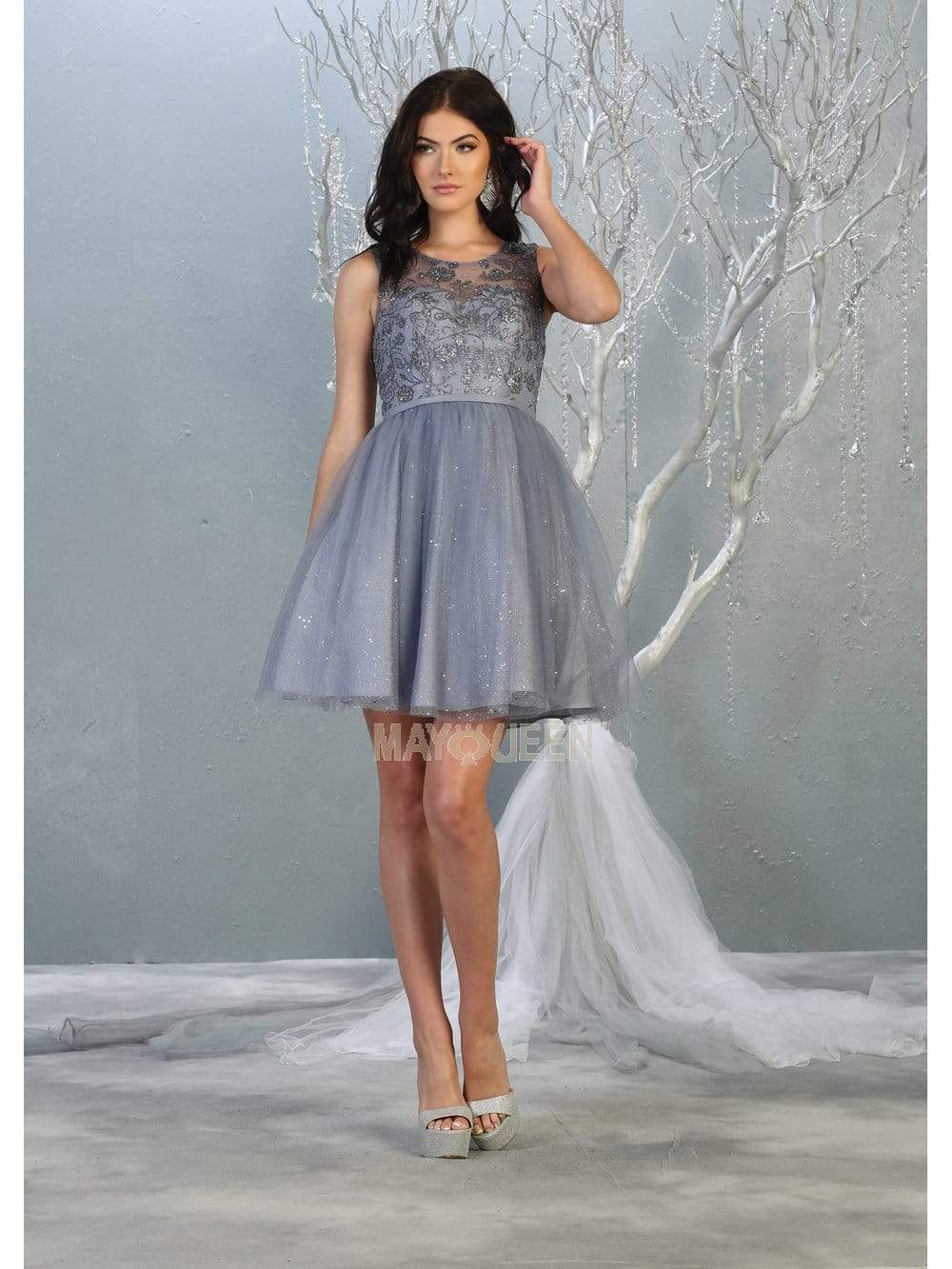 Jewel Short Tulle Homecoming Cocktail Dress Embroidery May Queen MQ1803 - Image 3