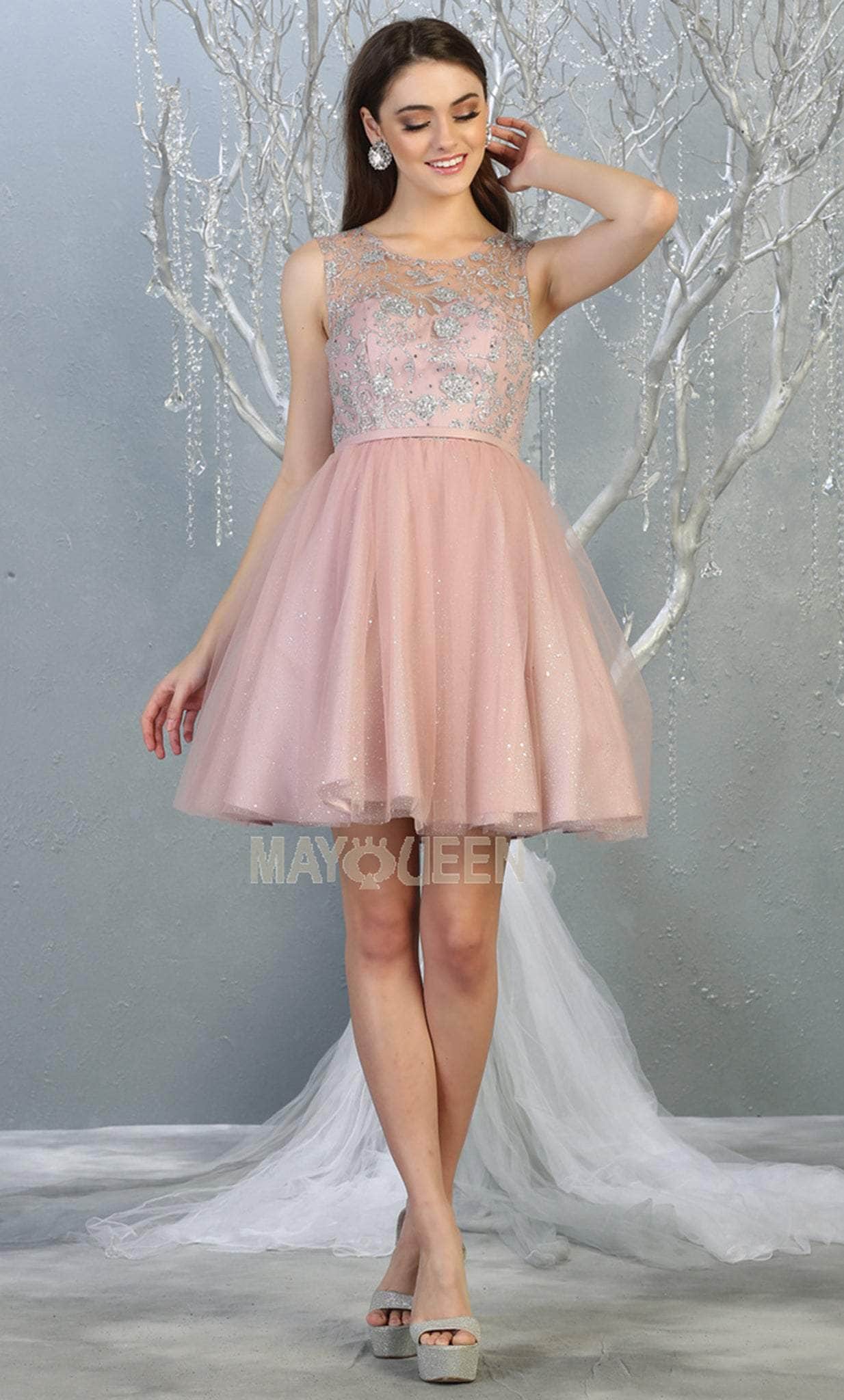 Jewel Short Tulle Homecoming Cocktail Dress Embroidery May Queen MQ1803 - Image 5