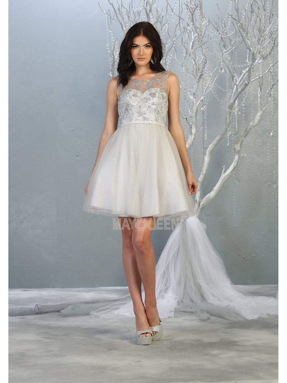 Jewel Short Tulle Homecoming Cocktail Dress Embroidery May Queen MQ1803 - Image 9