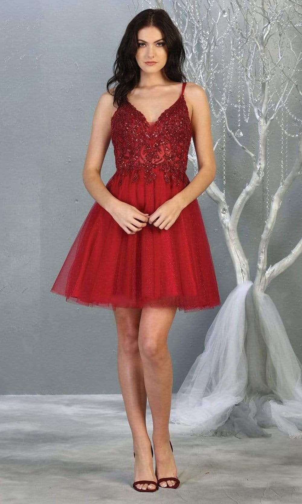 V-Neck Short Tulle Homecoming Dress Lace May Queen MQ1813