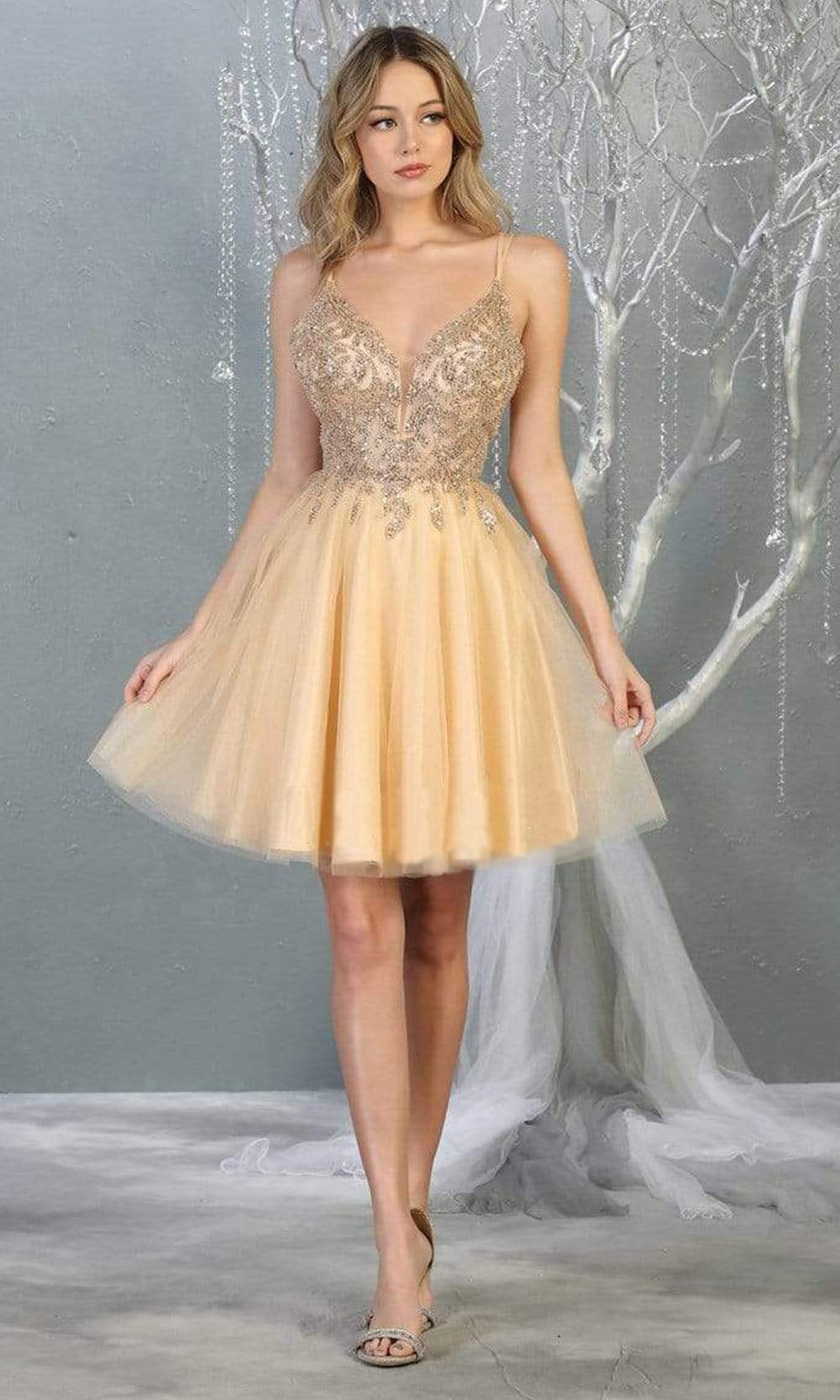 V-Neck Short Tulle Homecoming Dress Lace May Queen MQ1813 - Image 3