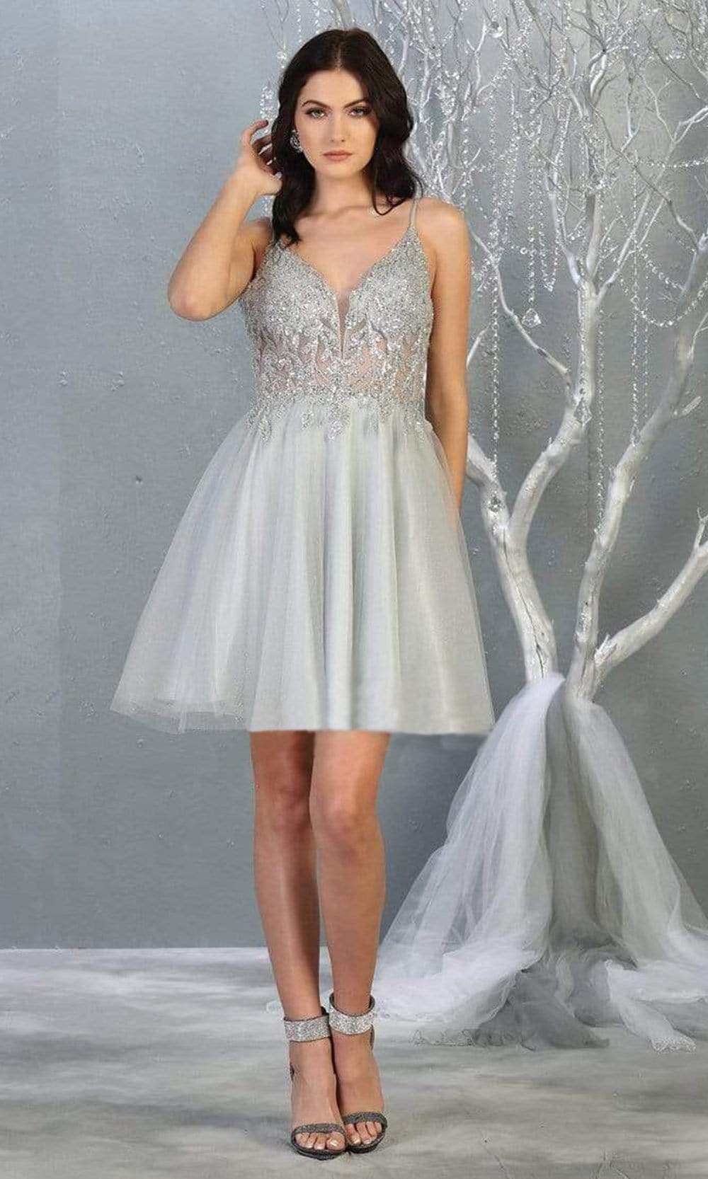 V-Neck Short Tulle Homecoming Dress Lace May Queen MQ1813 - Image 7