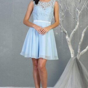 Bateau Short Chiffon Cocktail Dress Lace May Queen MQ1814
