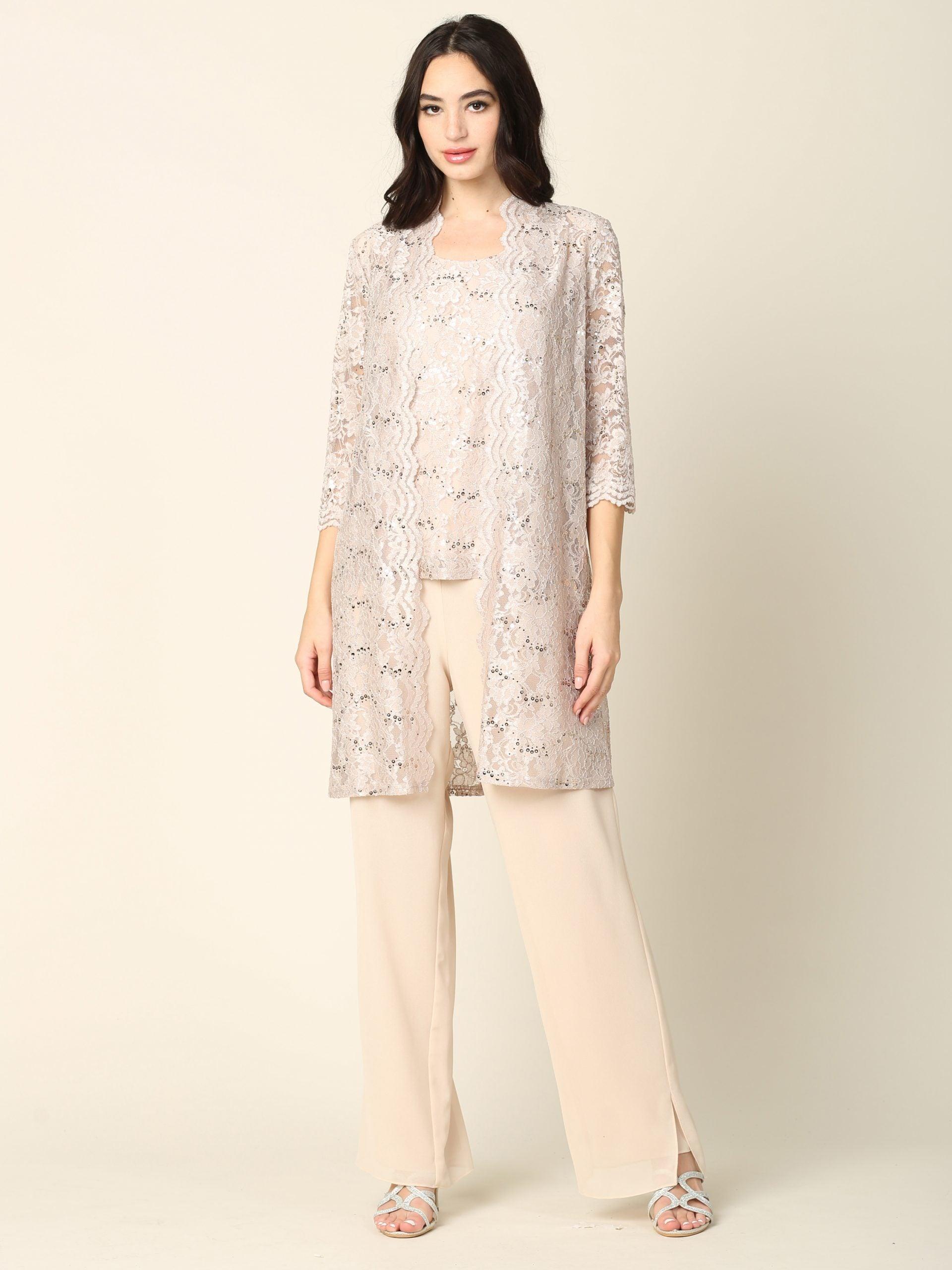 Mother of the Bride Long Jacket Pant Suit - Image 10