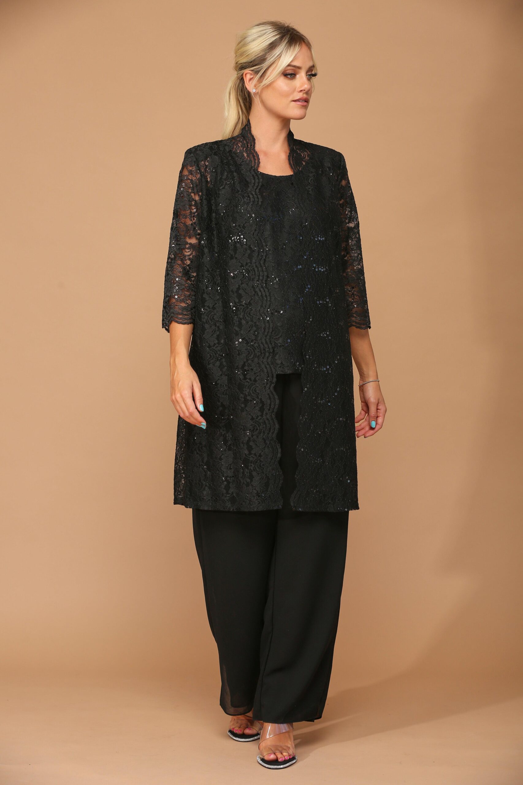 Mother of the Bride Long Jacket Pant Suit - Image 13