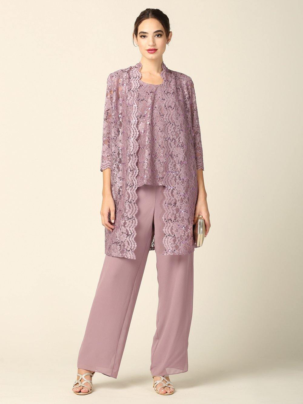 Mother of the Bride Long Jacket Pant Suit - Image 3