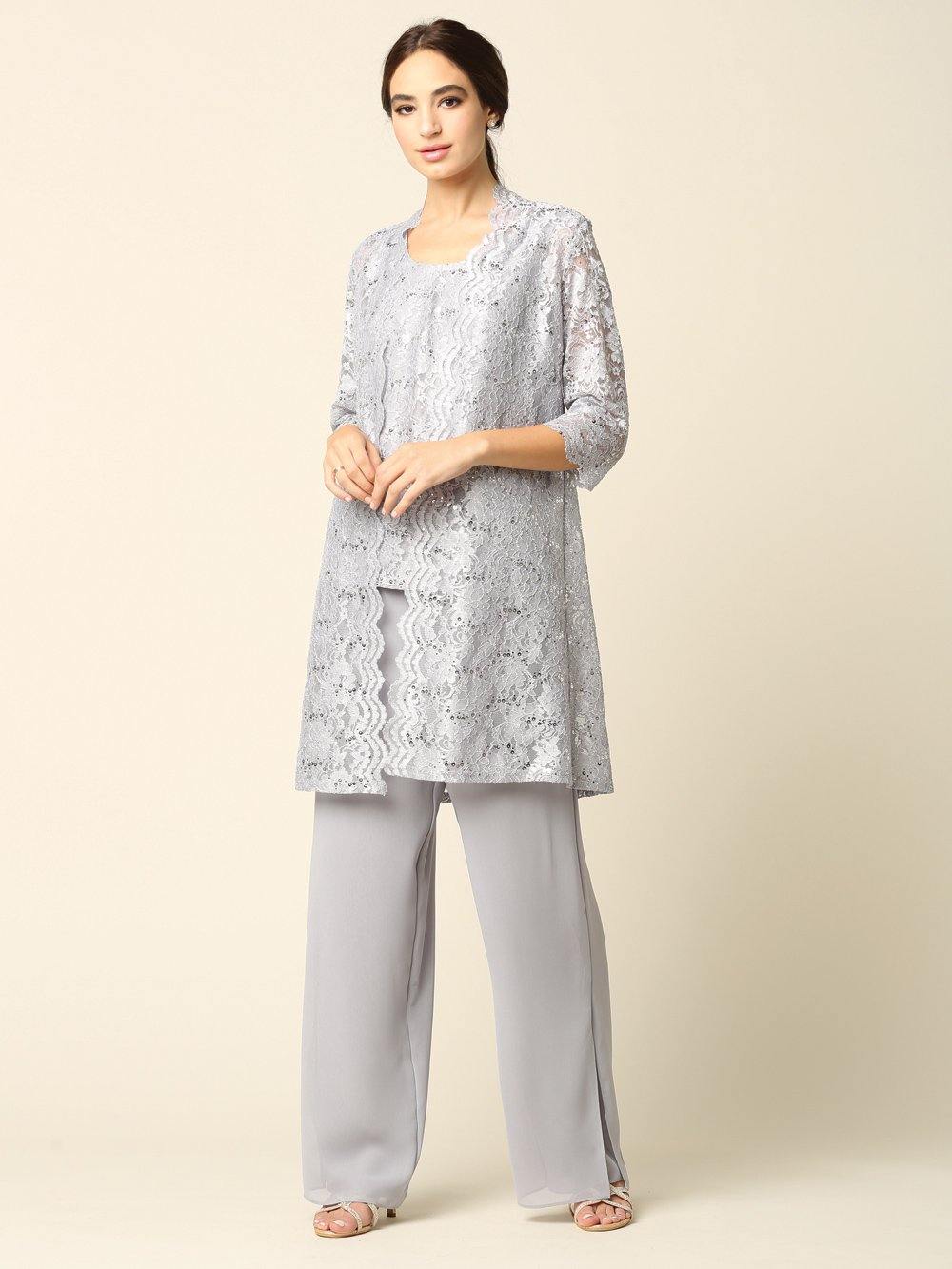 Mother of the Bride Long Jacket Pant Suit - Image 4
