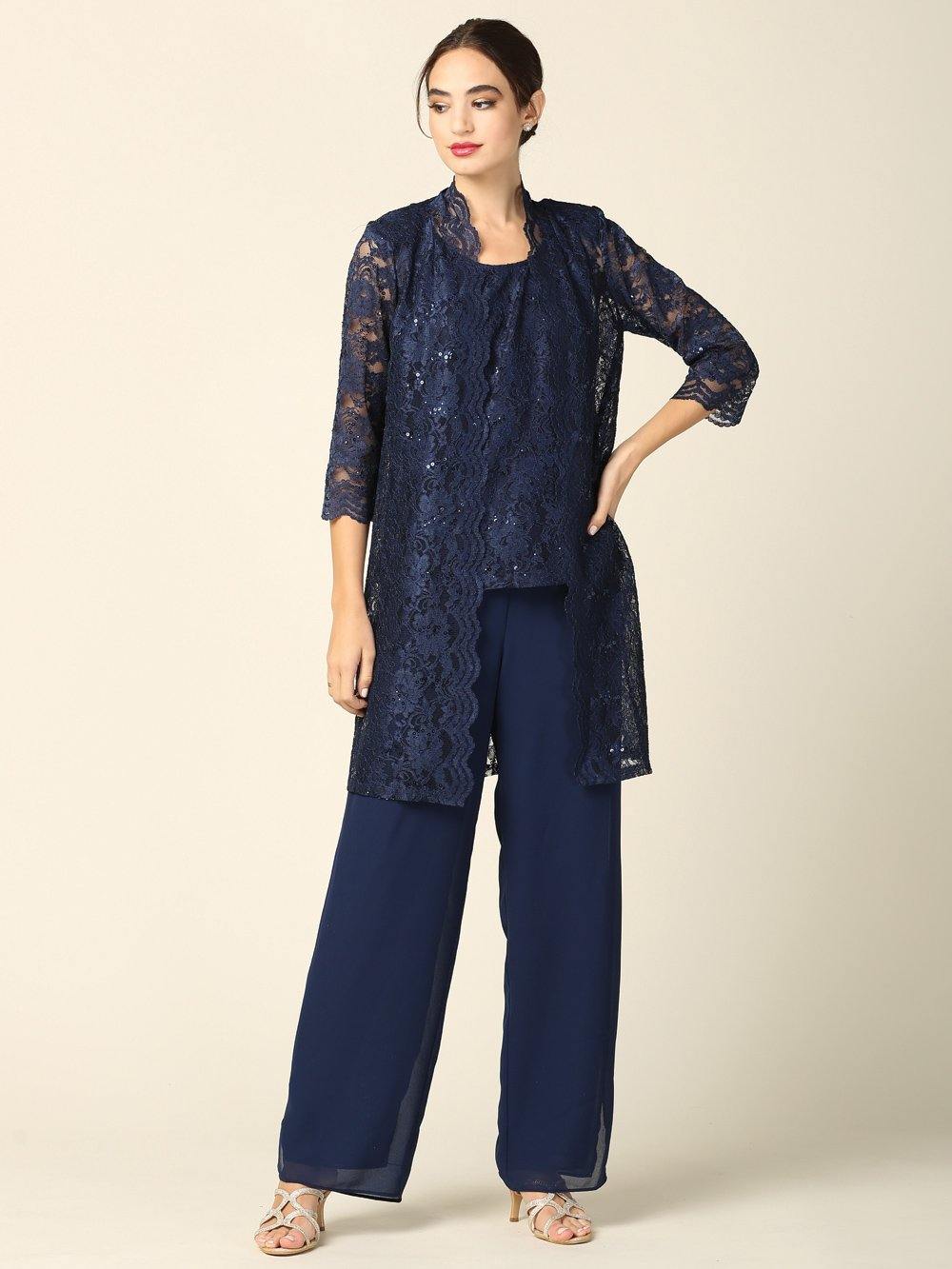 Mother of the Bride Long Jacket Pant Suit - Image 6