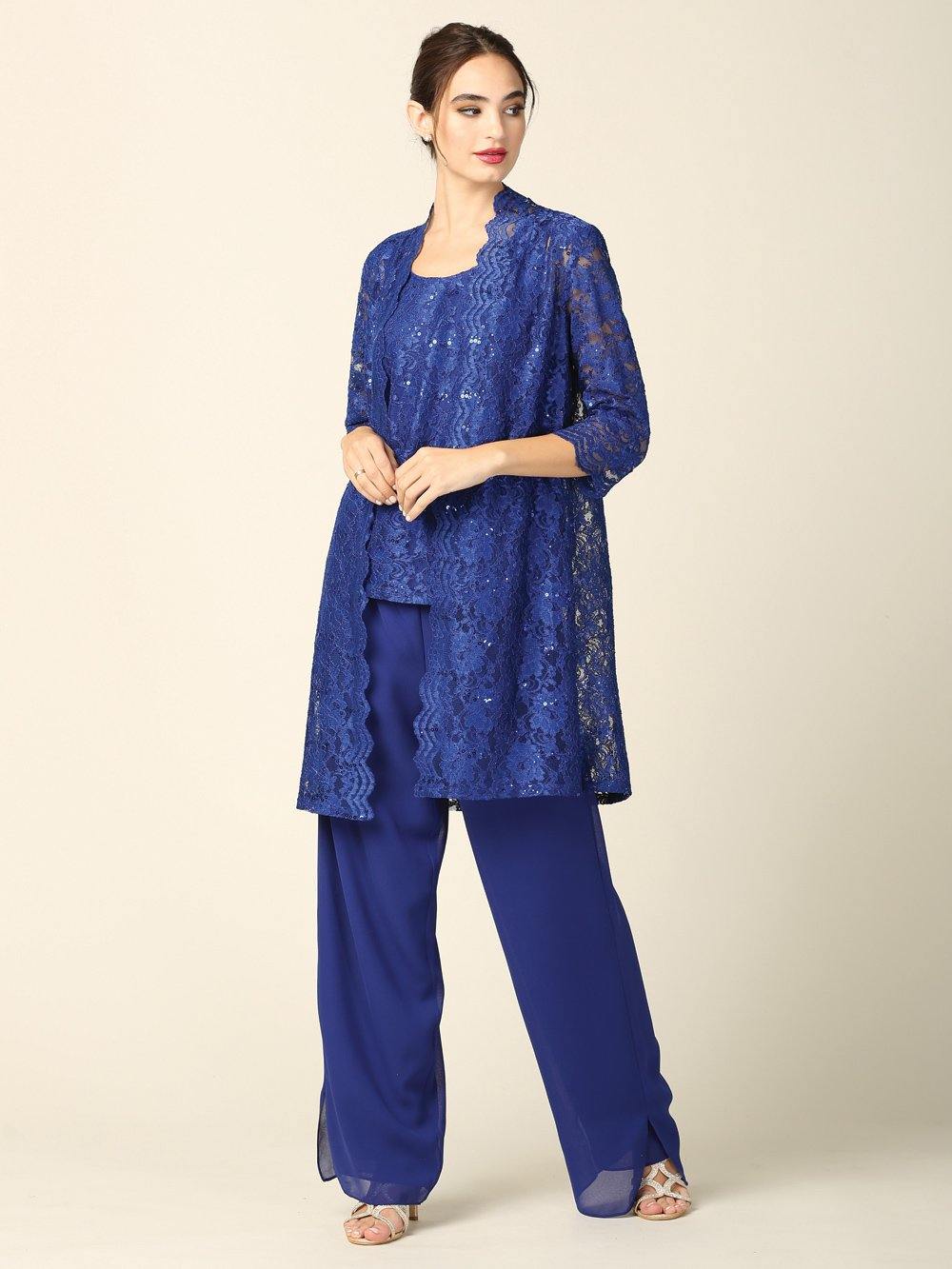Mother of the Bride Long Jacket Pant Suit - Image 7