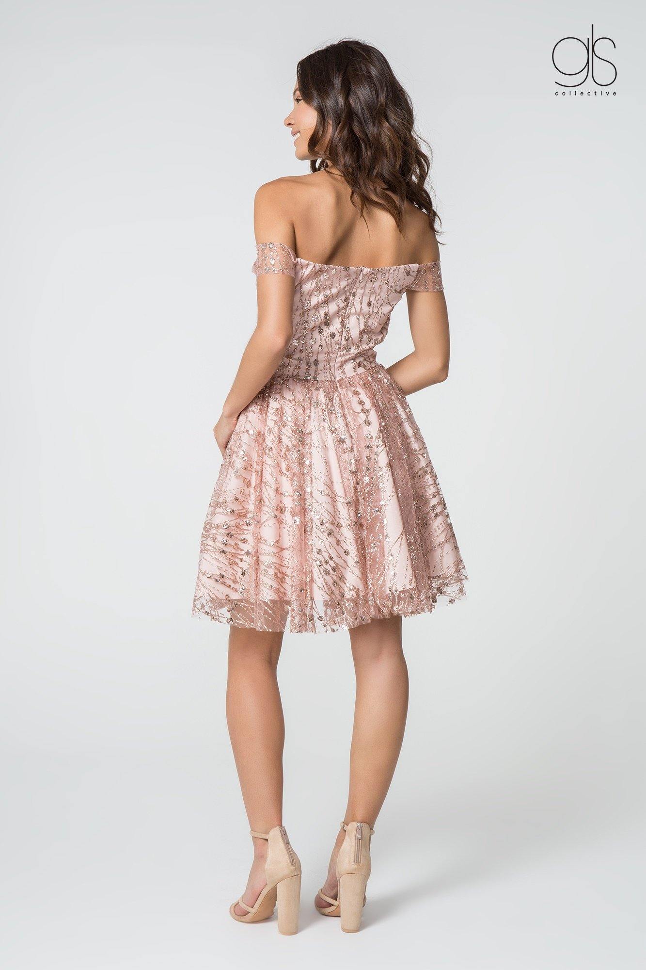 Prom Short Off Shoulder Glitter Homecoming Cocktail Dress - Image 2