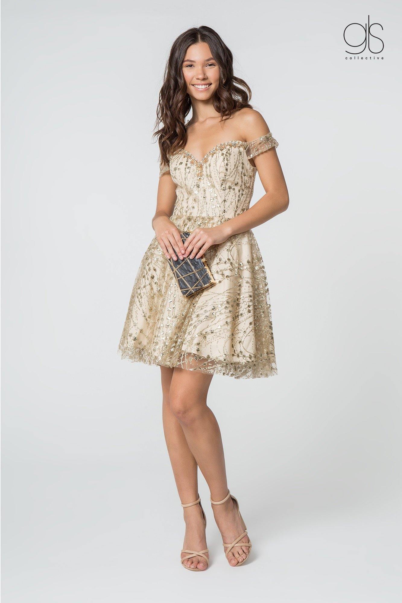 Prom Short Off Shoulder Glitter Homecoming Cocktail Dress - Image 5