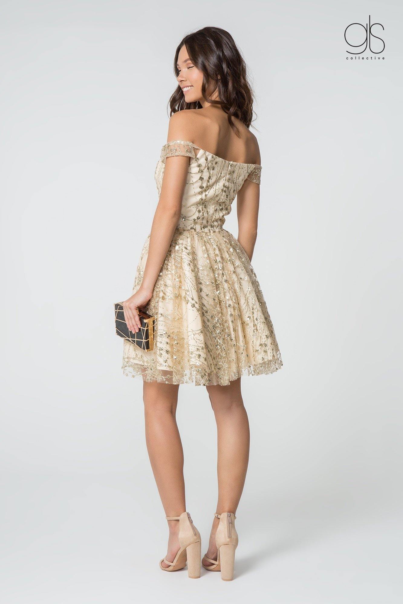 Prom Short Off Shoulder Glitter Homecoming Cocktail Dress - Image 6