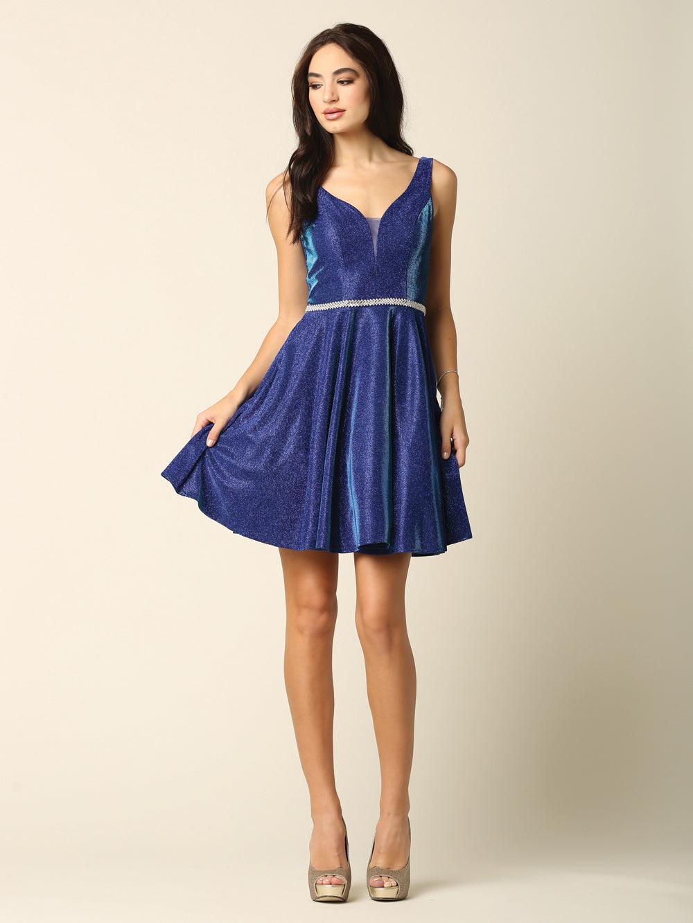 Prom Short Sleeveless Metallic Cocktail Dress - Image 3