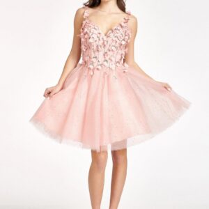 Short Cocktail Glitter Mesh Floral Homecoming Dress