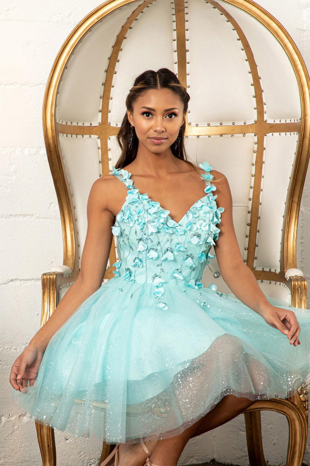 Short Cocktail Glitter Mesh Floral Homecoming Dress - Image 11