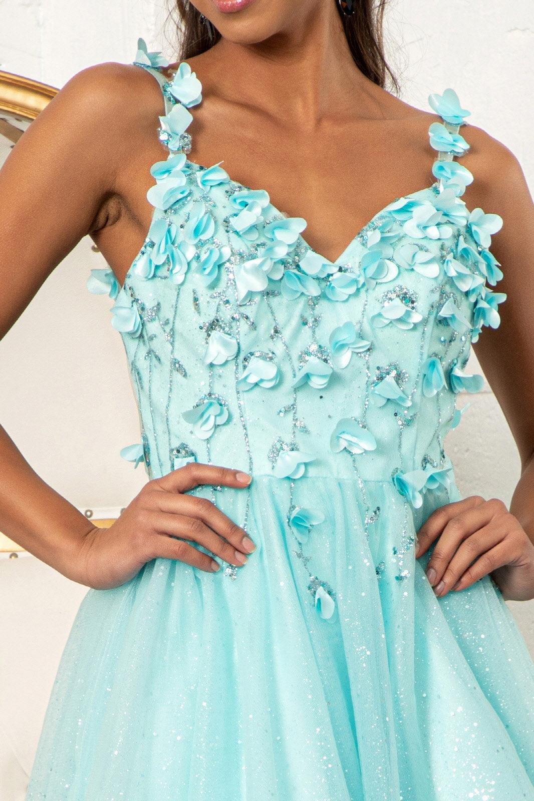 Short Cocktail Glitter Mesh Floral Homecoming Dress - Image 13