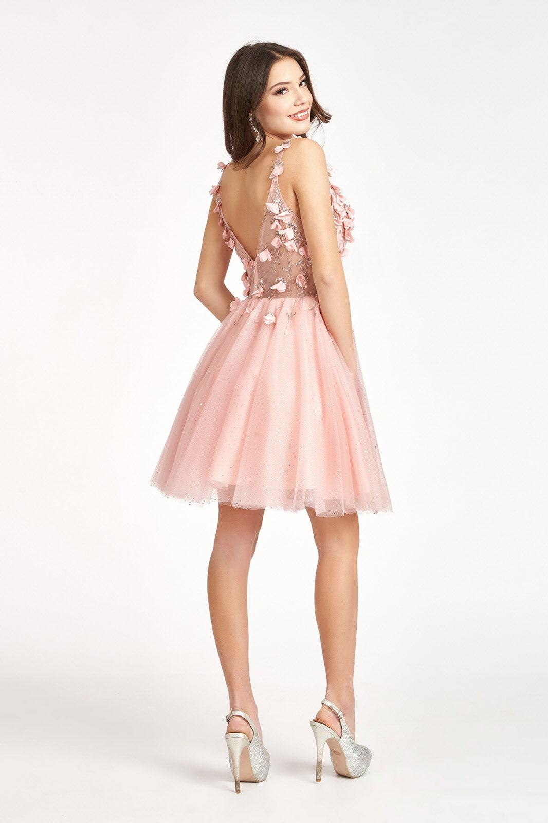 Short Cocktail Glitter Mesh Floral Homecoming Dress - Image 2