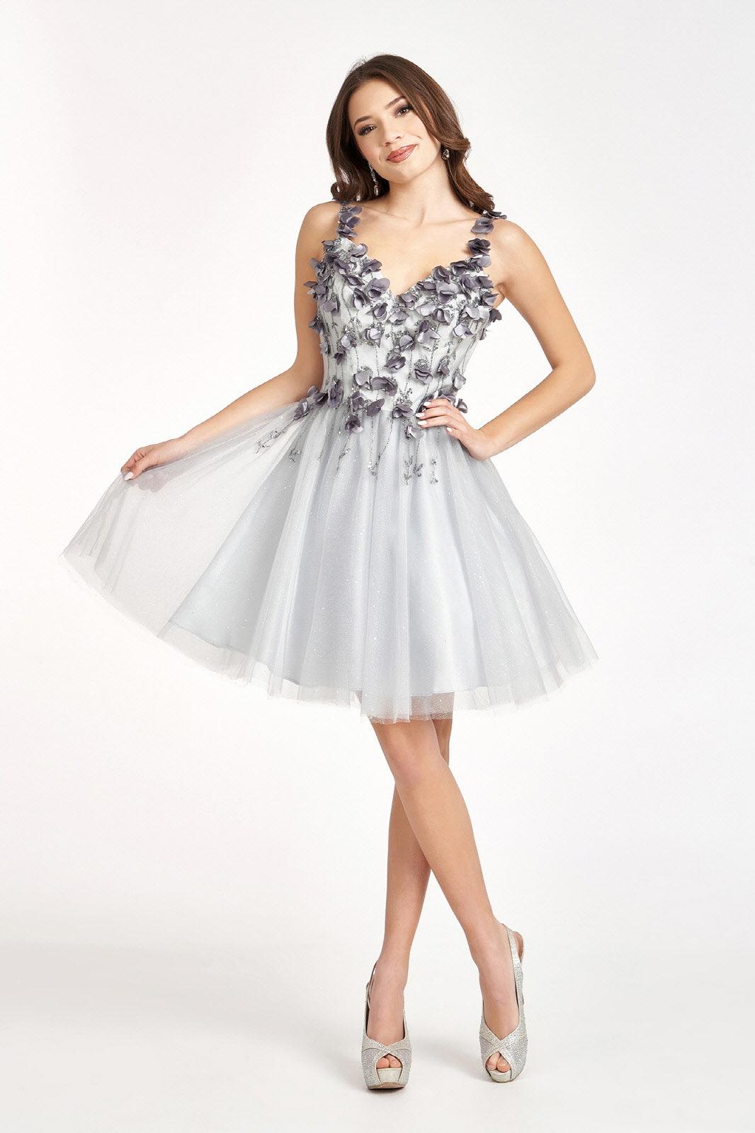 Short Cocktail Glitter Mesh Floral Homecoming Dress - Image 5
