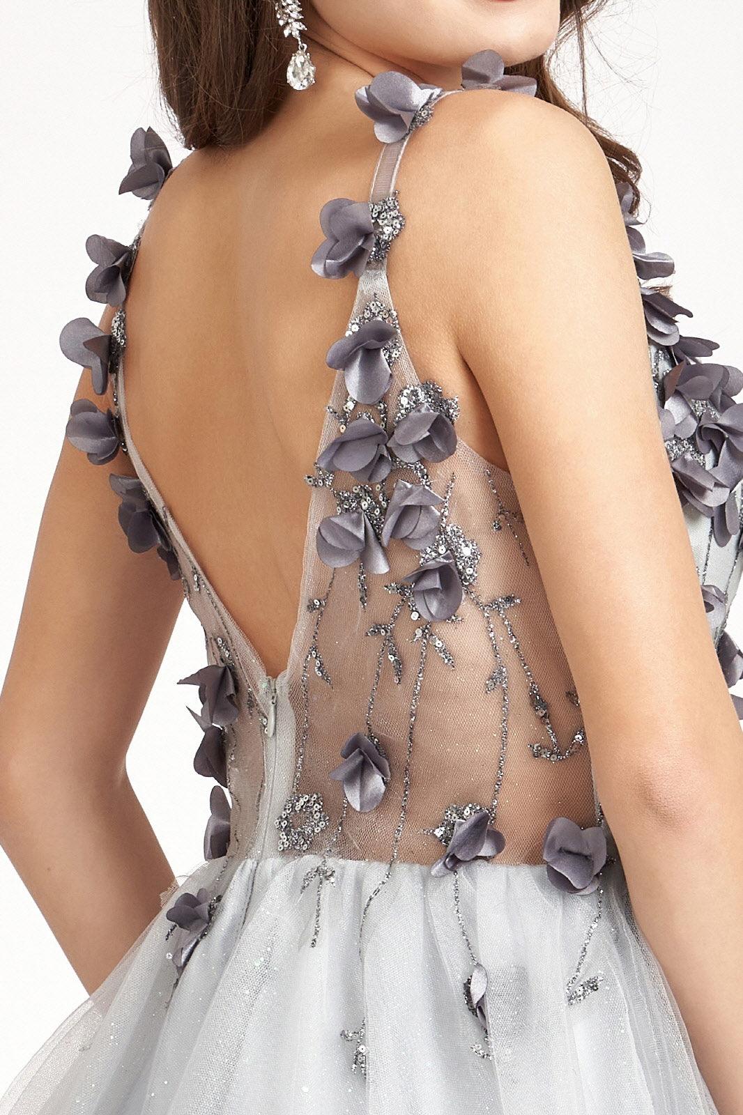 Short Cocktail Glitter Mesh Floral Homecoming Dress - Image 8