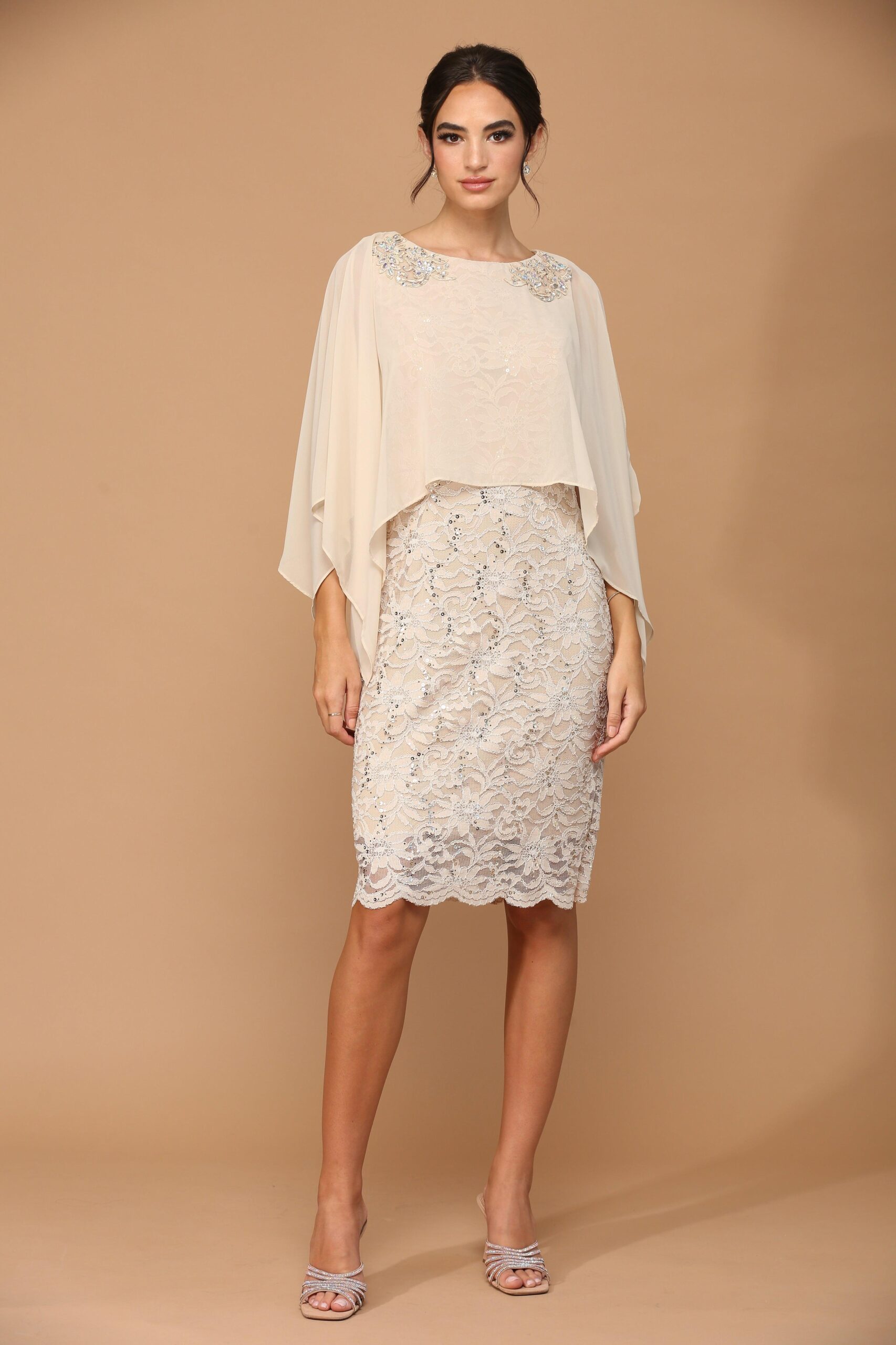 Short Mother of the Bride Cape Dress - Image 11