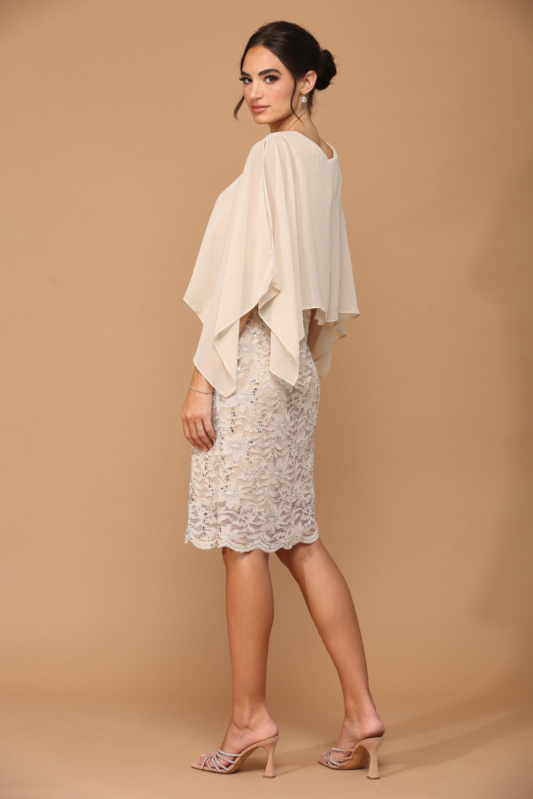 Short Mother of the Bride Cape Dress - Image 12