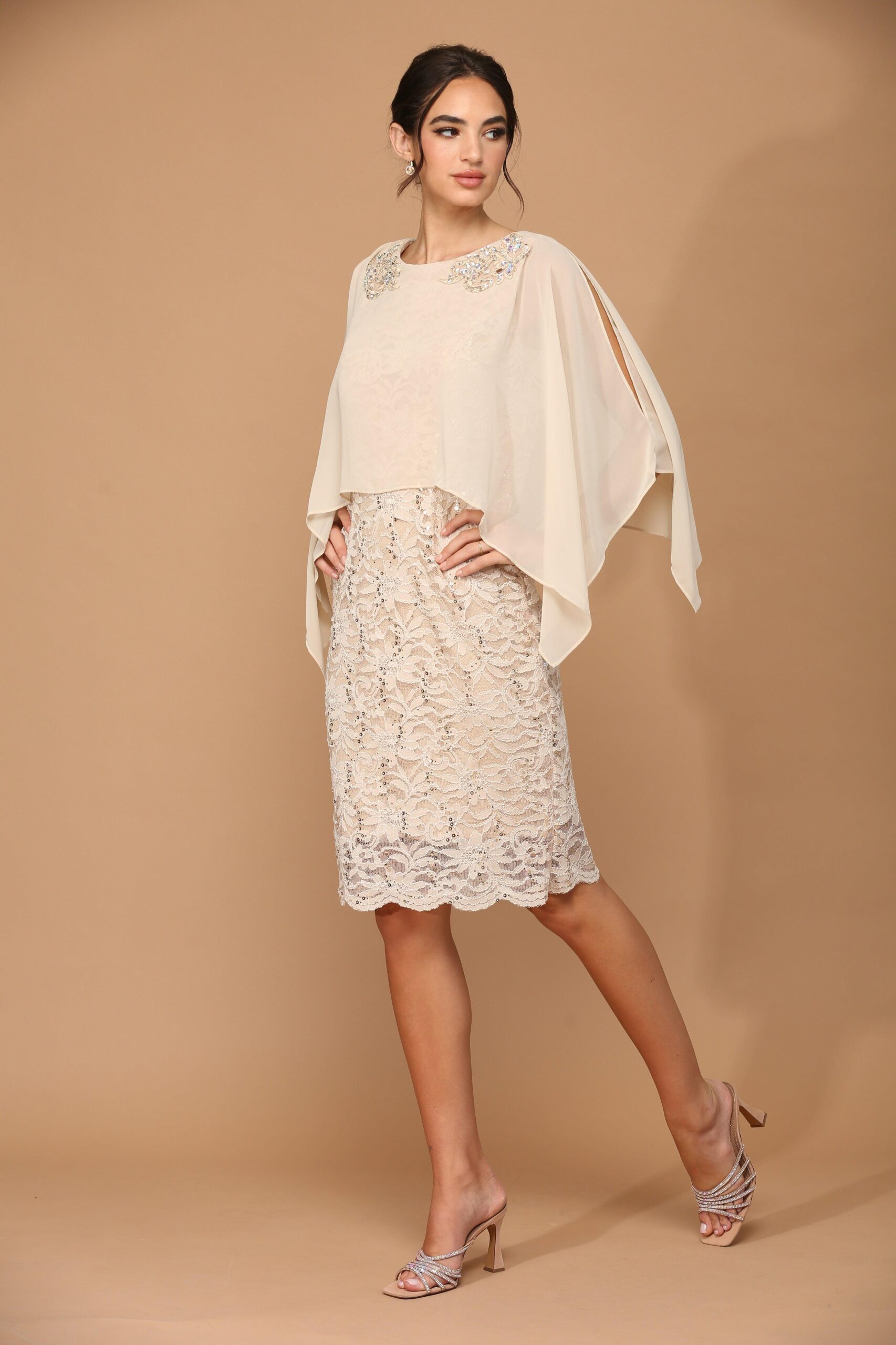 Short Mother of the Bride Cape Dress - Image 13