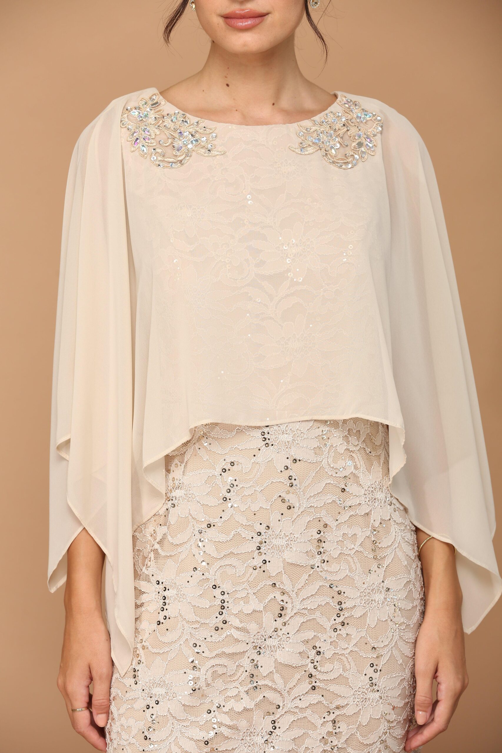 Short Mother of the Bride Cape Dress - Image 14