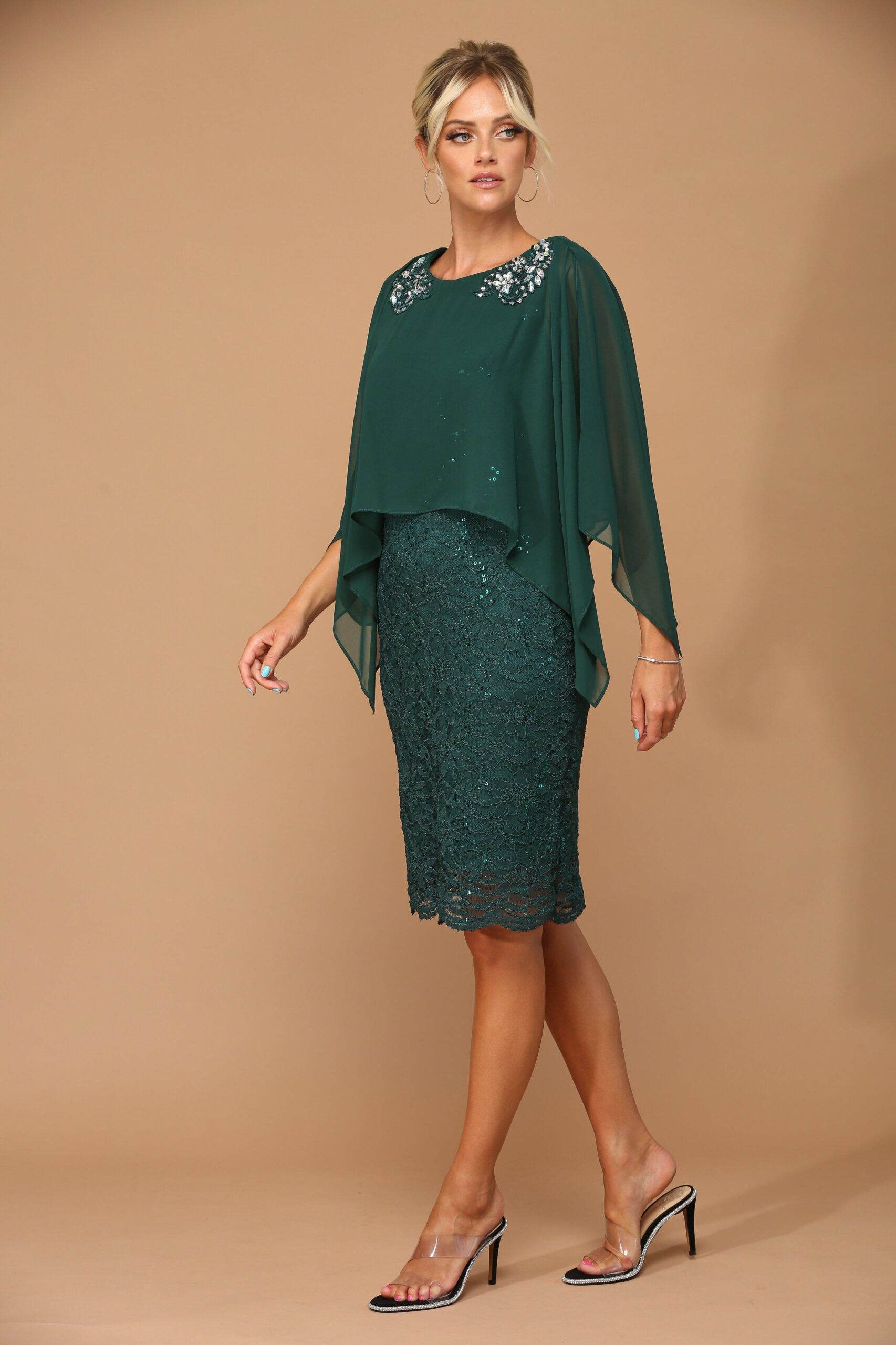 Short Mother of the Bride Cape Dress - Image 15