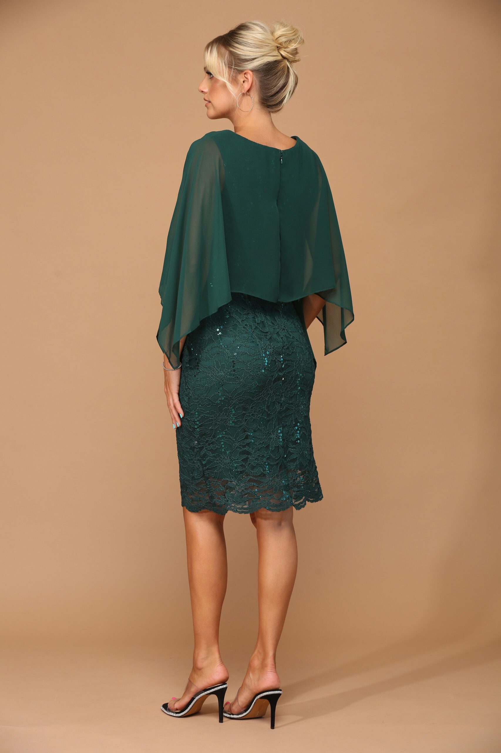 Short Mother of the Bride Cape Dress - Image 16