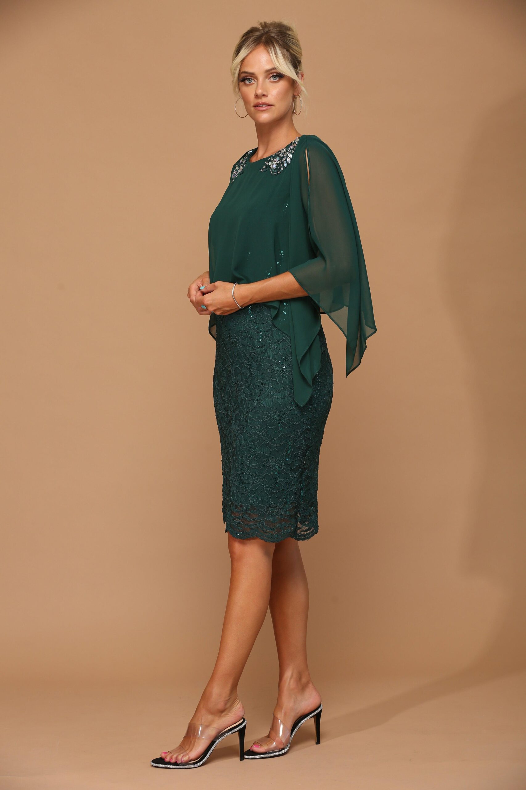 Short Mother of the Bride Cape Dress - Image 17