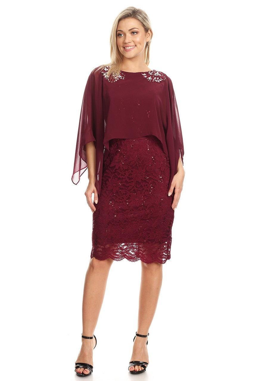 Short Mother of the Bride Cape Dress - Image 3